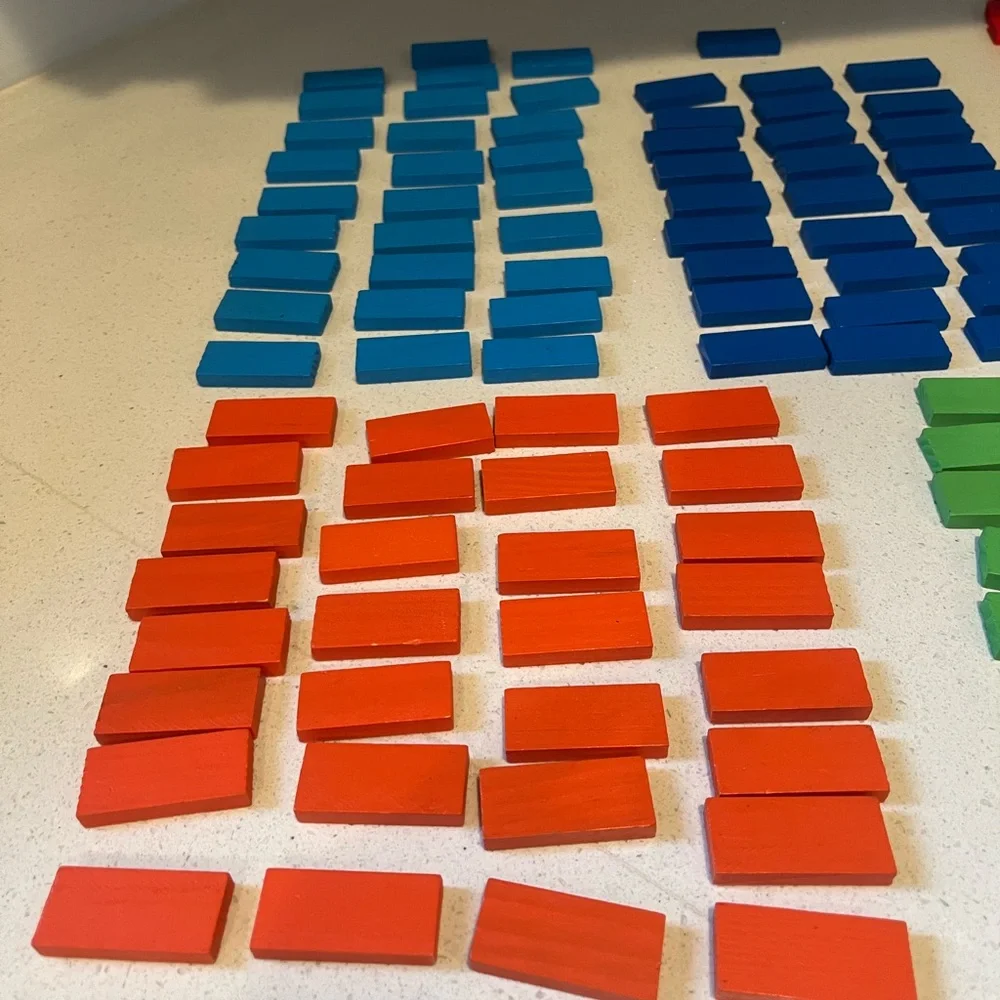Dominoes, wooden, assorted colors